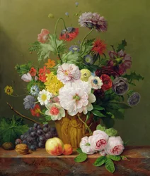 Martwa natura z kwiatami i owocami